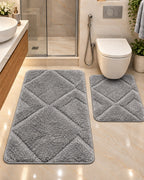 Gray 2-piece diamond bathroom mat set in bathroom