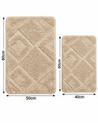 Beige 2-piece diamond bathroom mat set with dimensions