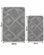 Gray 2-piece diamond bathroom mat set with dimensions