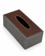 Fabric tissue box cover with brown wood-look lid product view
