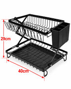 2-tier foldable black dish drying rack 40 x 29 cm