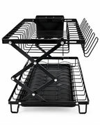 2-tier foldable black dish drying rack side view