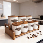 Ensemble de bocaux de cuisine haut de gamme avec plateau en bois – 7 pièces