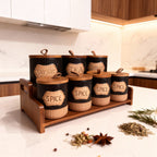 Ensemble de bocaux de cuisine haut de gamme avec plateau en bois – 7 pièces