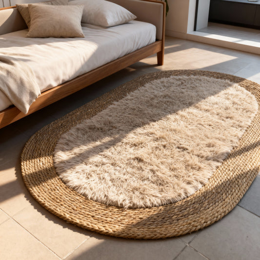 Tapis ovale en jute pelucheux