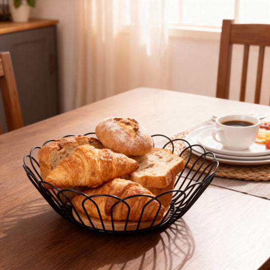Panier à pain et pâtisseries en acier artisanal