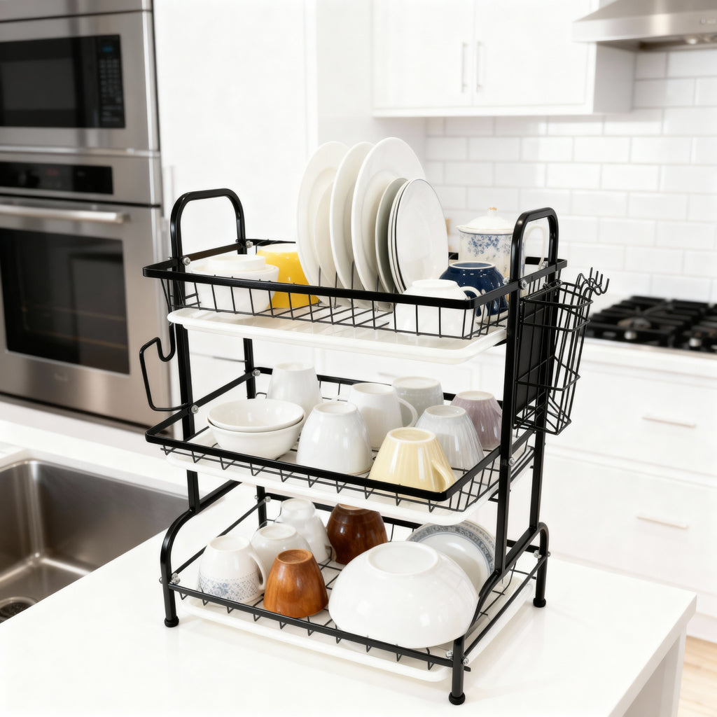 3-Tier Compact Dish Drying Rack – Space-Saving Counter Organizer