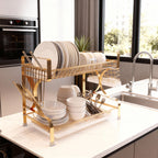 Elegant Two-Tier Gold Dish Drying Rack