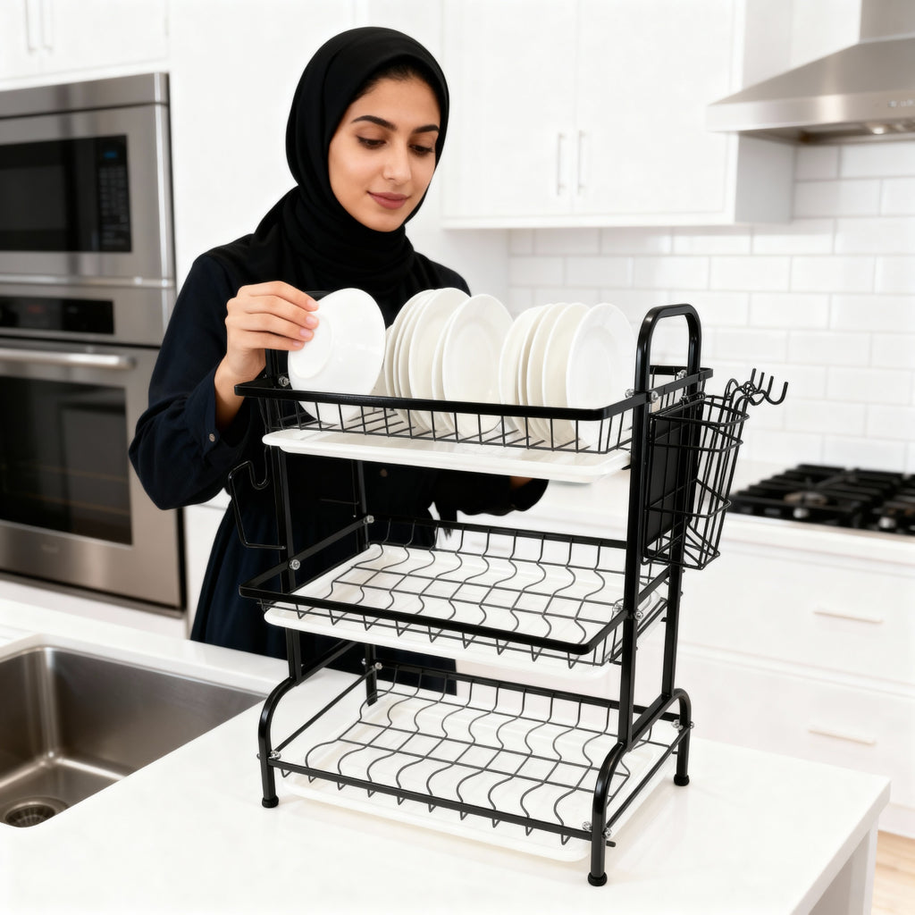 3-Tier Compact Dish Drying Rack – Space-Saving Counter Organizer