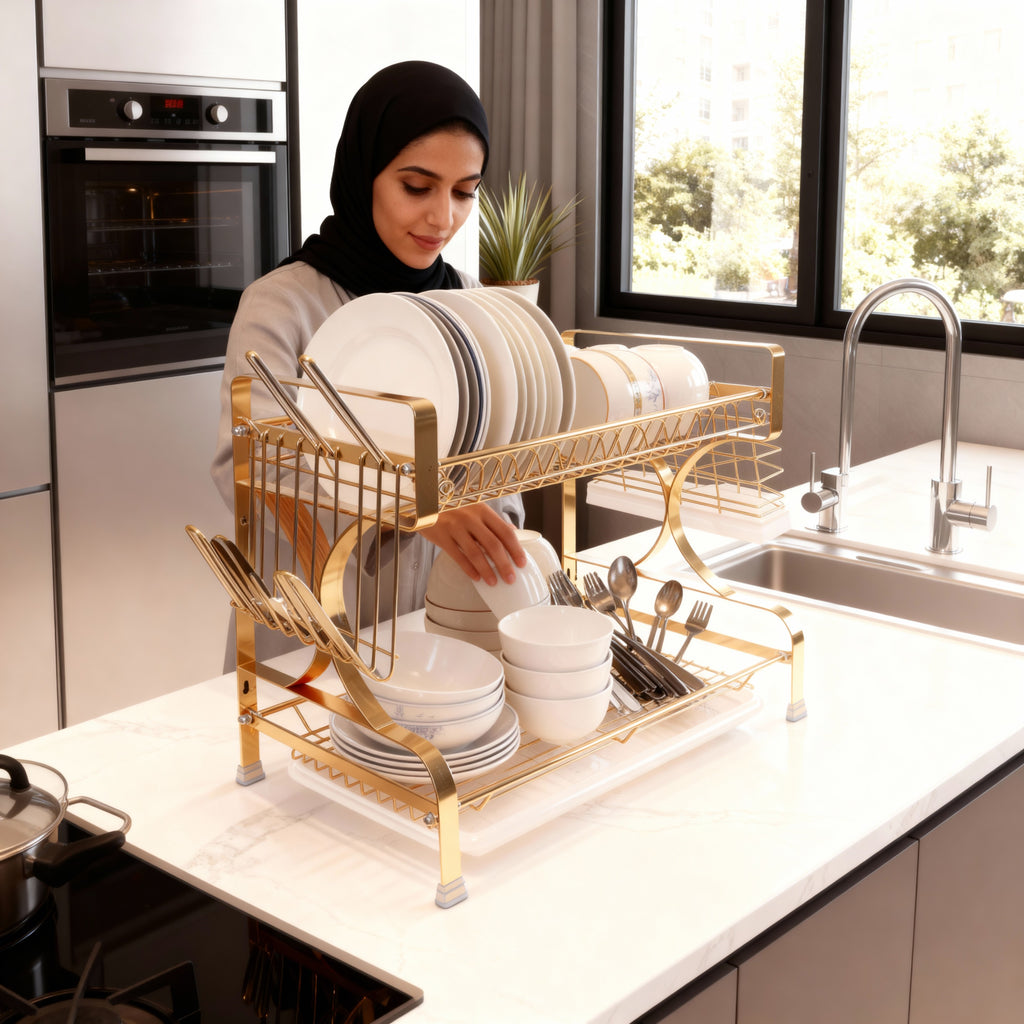 Elegant Two-Tier Gold Dish Drying Rack