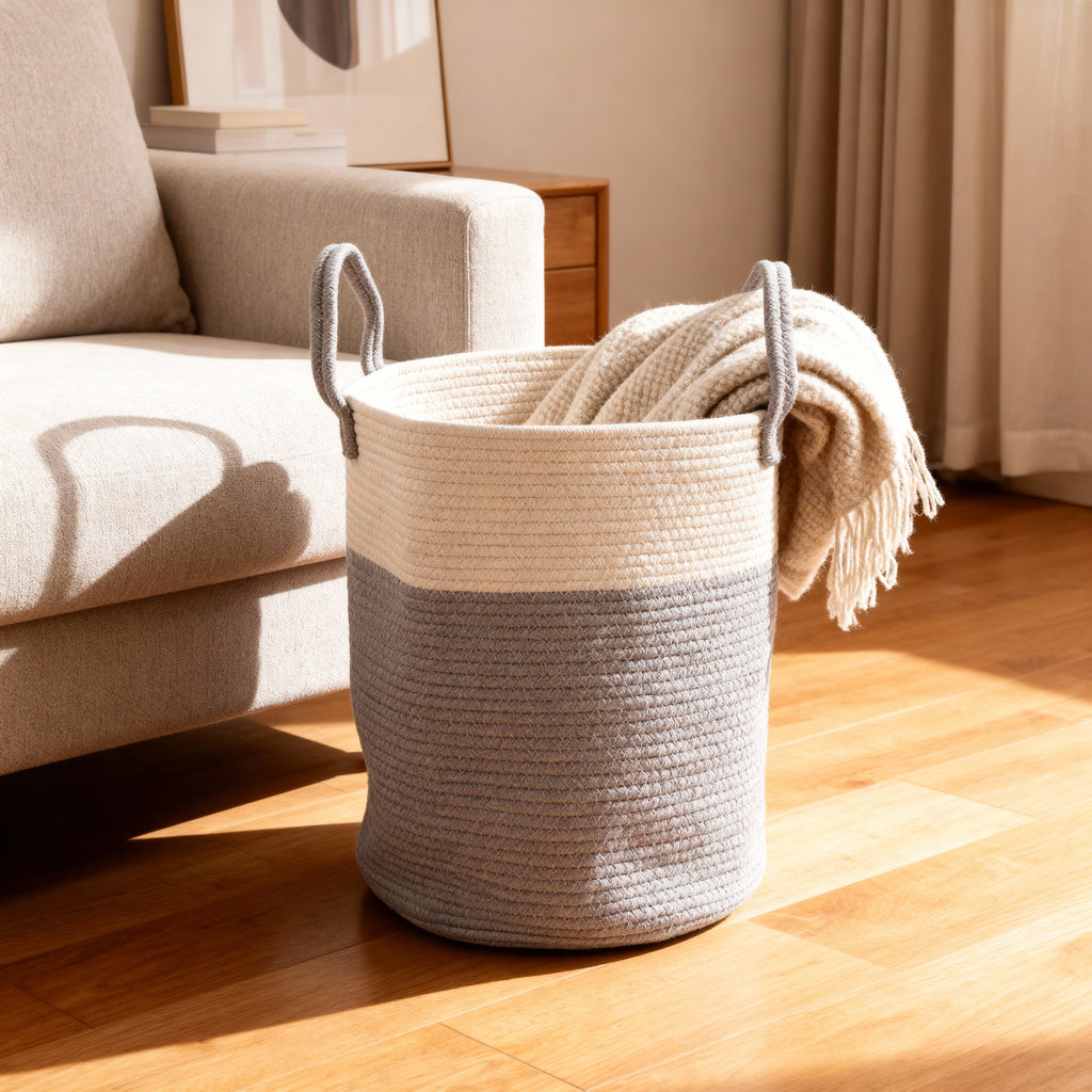 Cozy Two-Tone Woven Basket&nbsp;