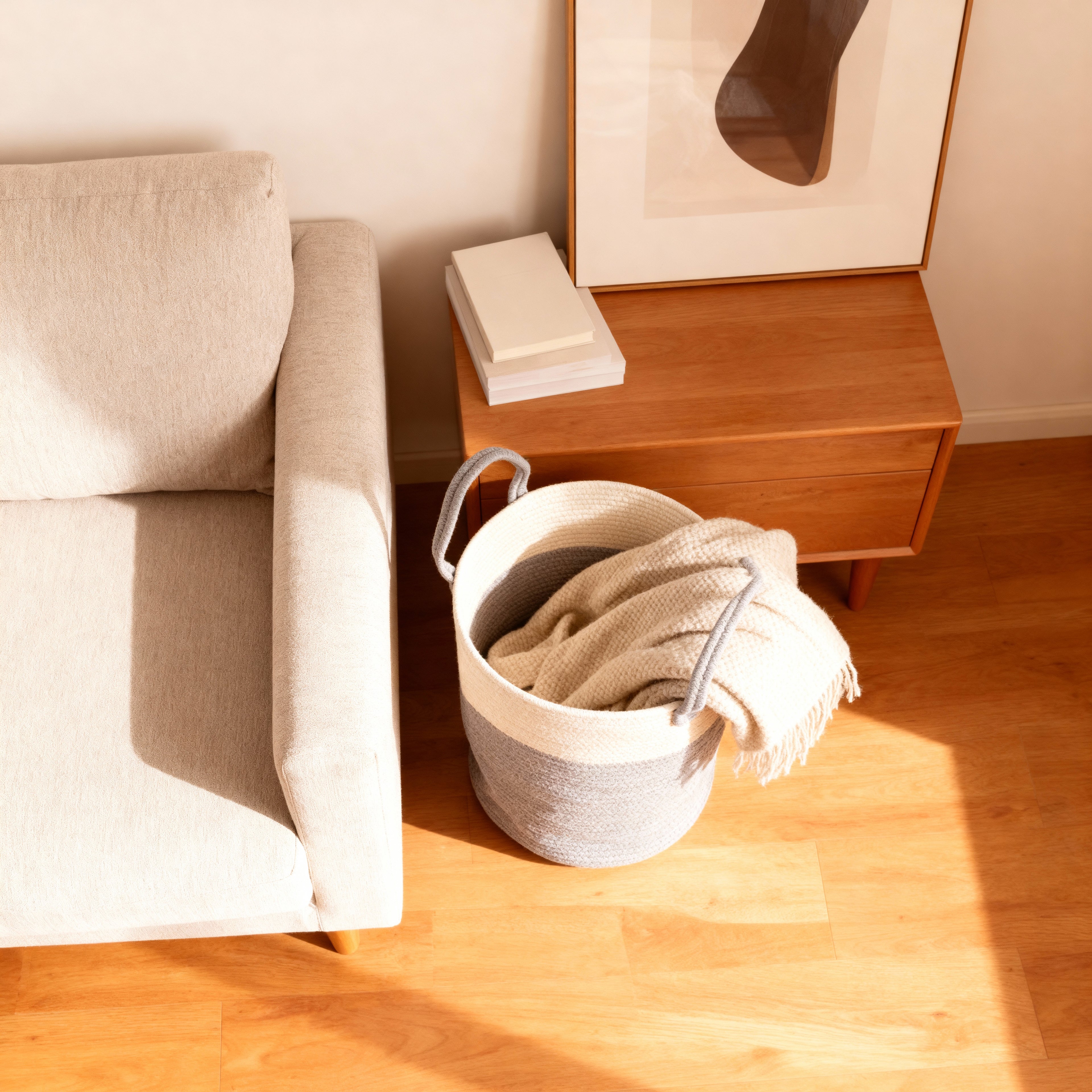 Cozy Two-Tone Woven Basket&nbsp;