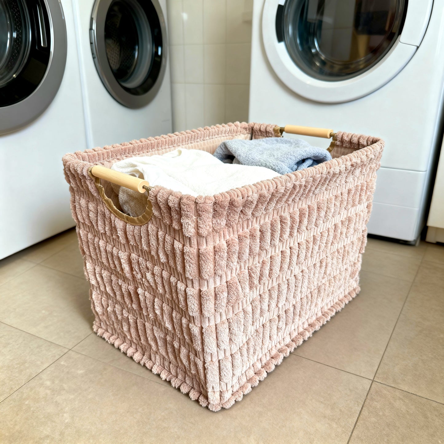 Panier à linge en tissu peluche