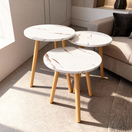 Ensemble de 3 tables gigognes à plateau en marbre