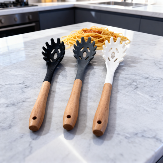 Serveur à pâtes en silicone avec manche en bois
