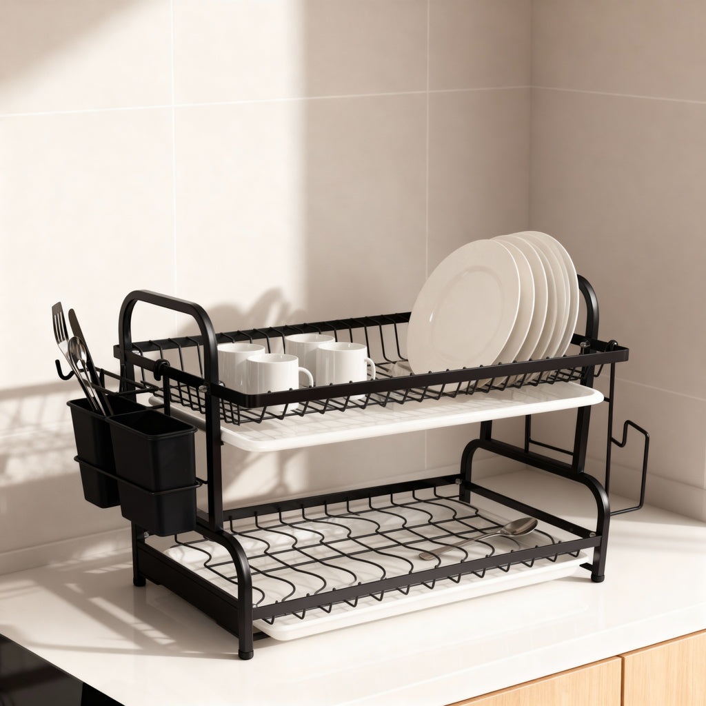 Compact 2-Tier Dish Drying Rack