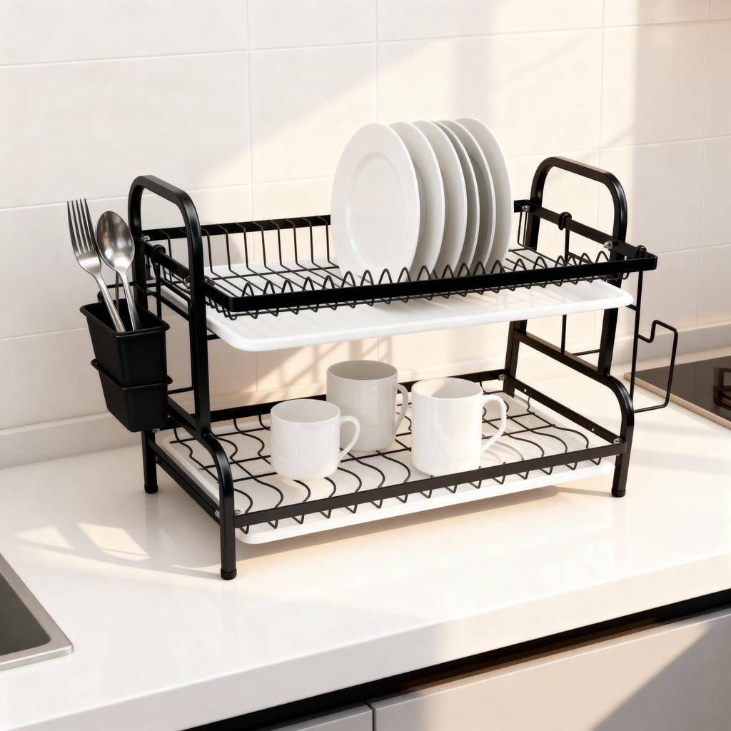 Compact 2-Tier Dish Drying Rack