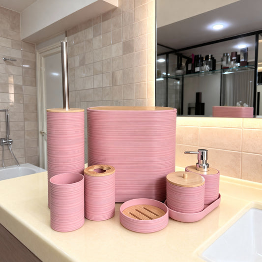 Ensemble d'accessoires de salle de bain avec couvercles en bambou – 8 pièces