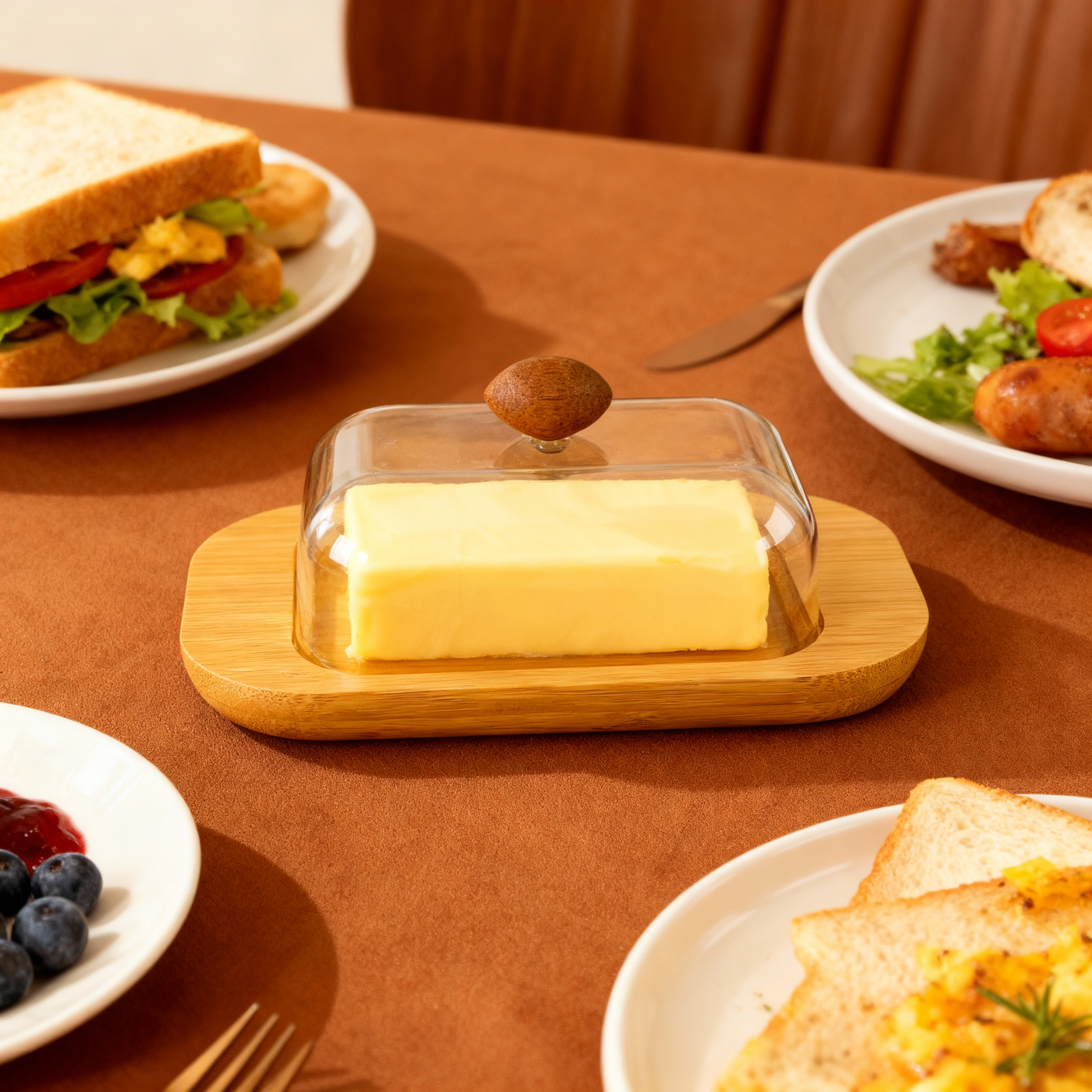 طبق زبدة فاخر من الخيزران والبلاستيك