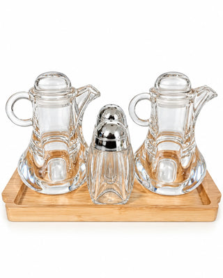 4-Piece Glass Oil, Vinegar & Spice Condiment Set with Bamboo Tray