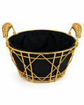 Gold metal fruit basket with black fabric liner product view