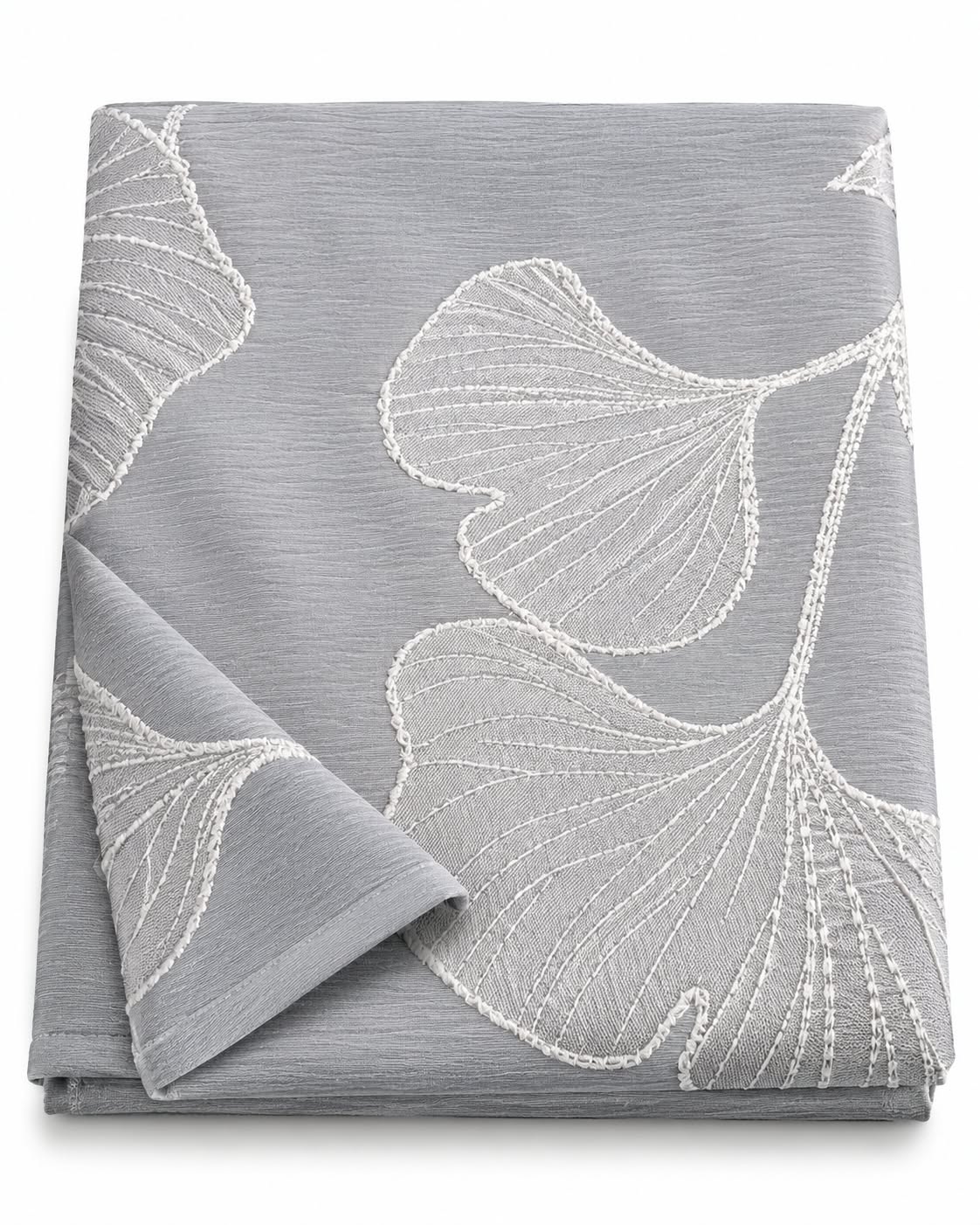 Gray ginkgo leaf tablecloth fabric detail