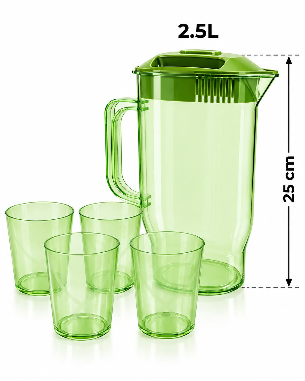 2.5 liter transparent green pitcher set, 25 cm height