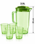 2.5 liter transparent green pitcher set, 25 cm height