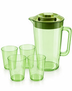 Transparent green pitcher and four cups set