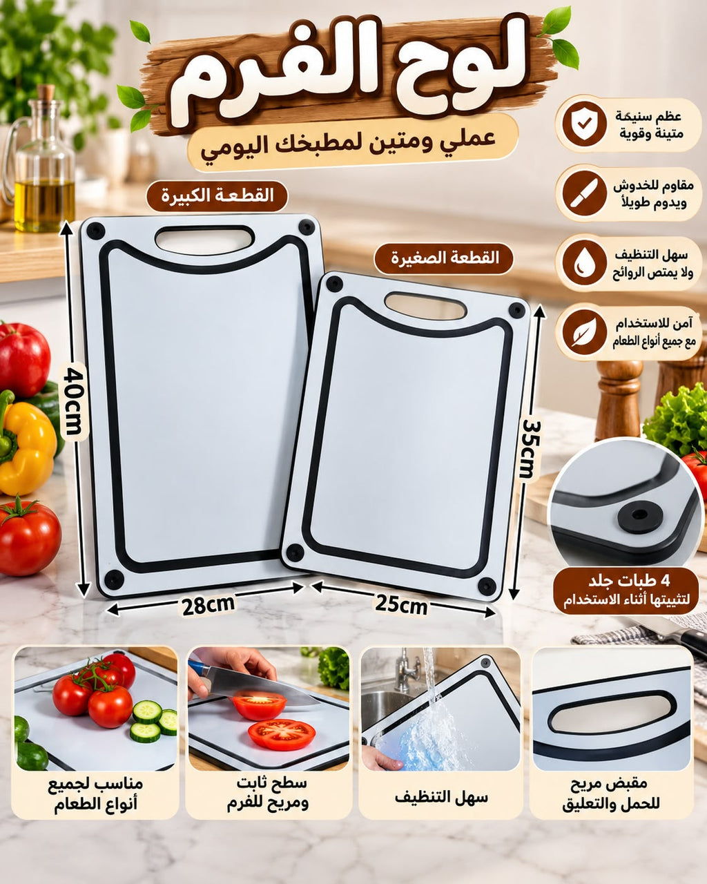 Non-Slip Cutting Board with Handle – 2 Sizes