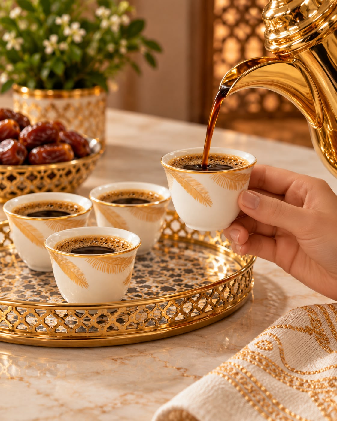 12-piece white and gold coffee cup set