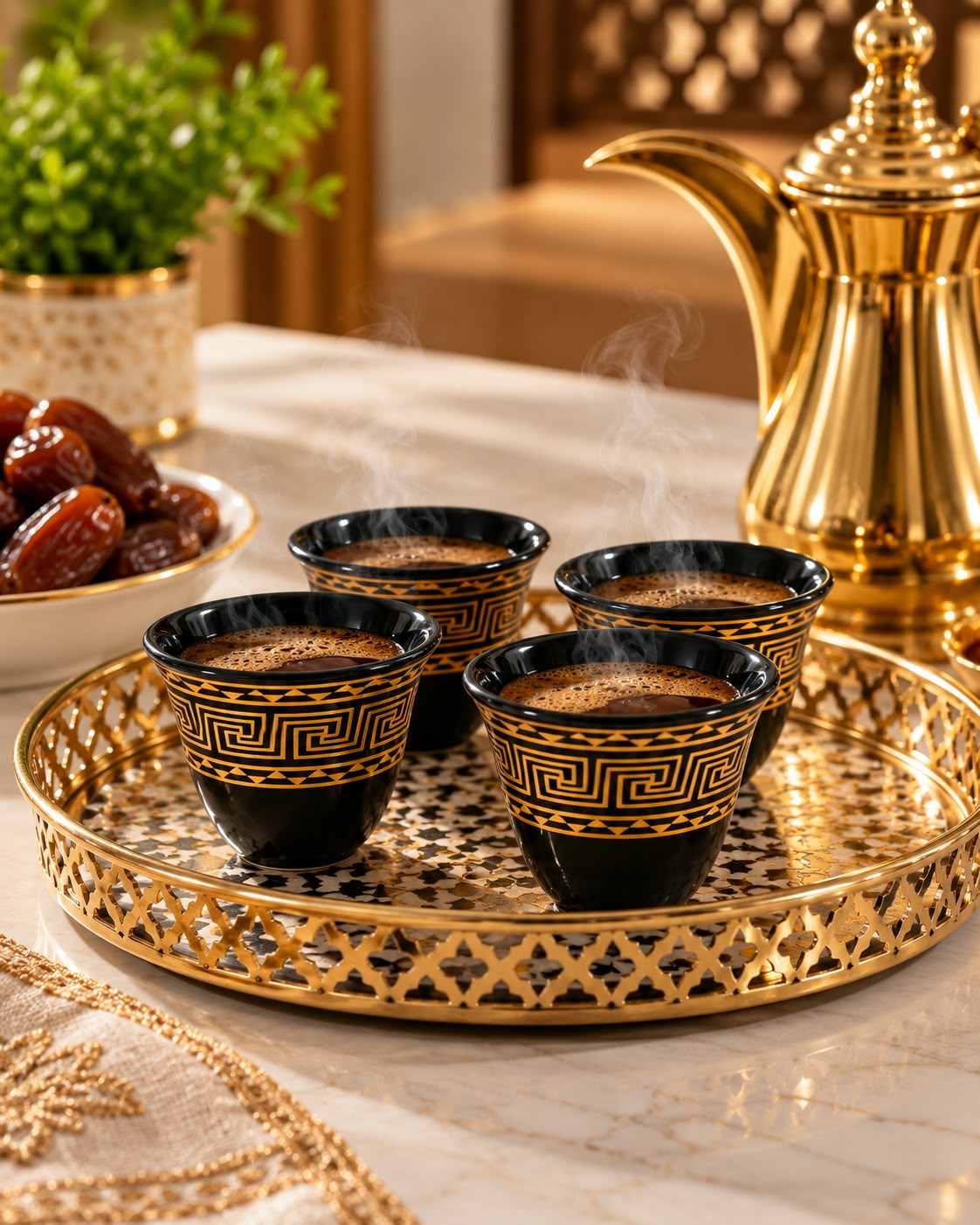HA33-2 black and gold Arabic coffee cups - design 1 scene