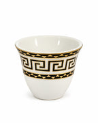 12-piece black and gold Arabic coffee cup set on white background