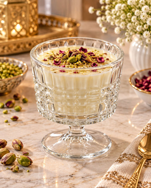Clear patterned pedestal glass dessert bowl