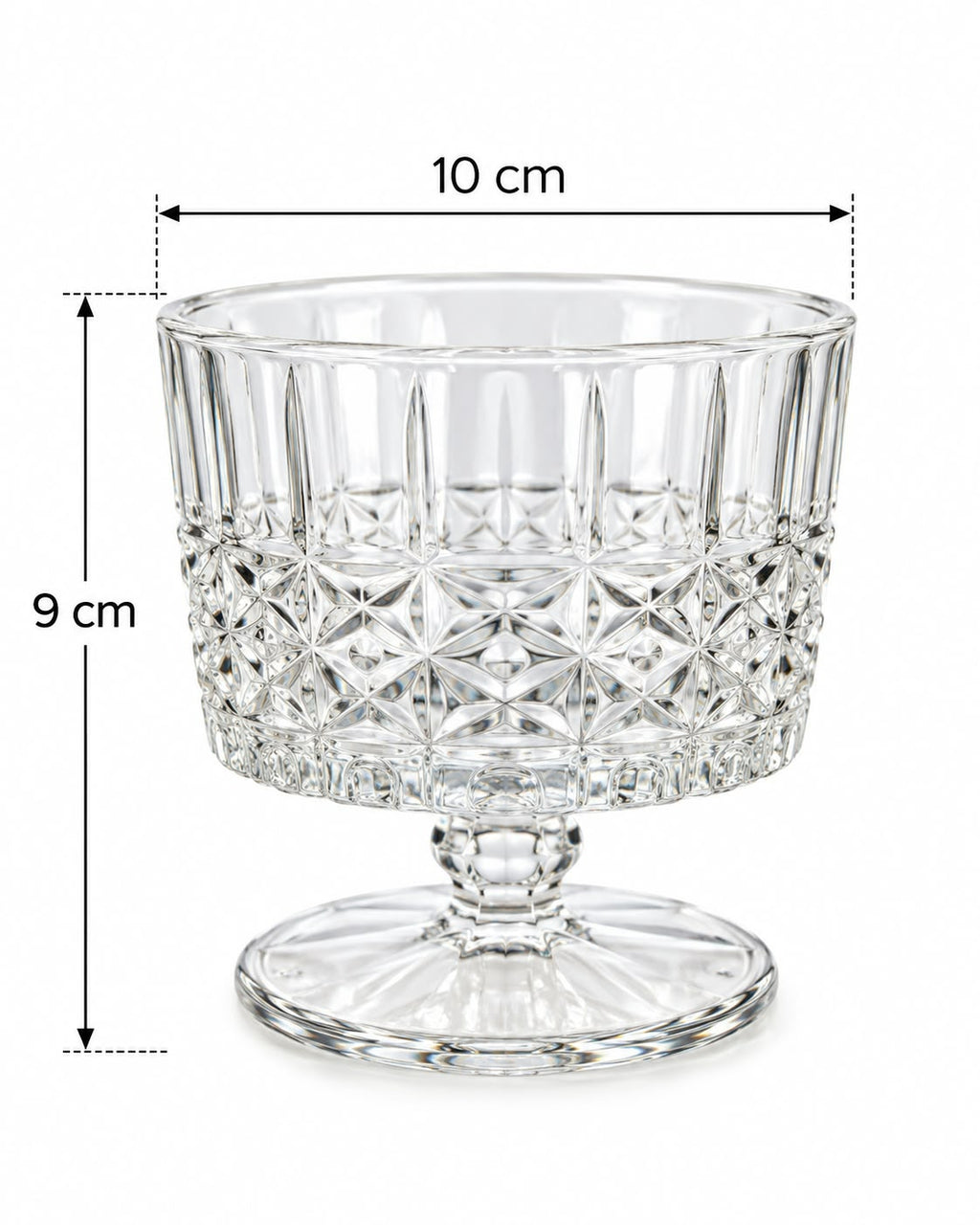 Clear patterned pedestal glass dessert bowl
