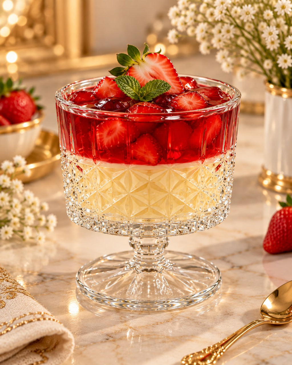 Clear patterned pedestal glass dessert bowl