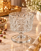 Clear patterned pedestal glass dessert bowl