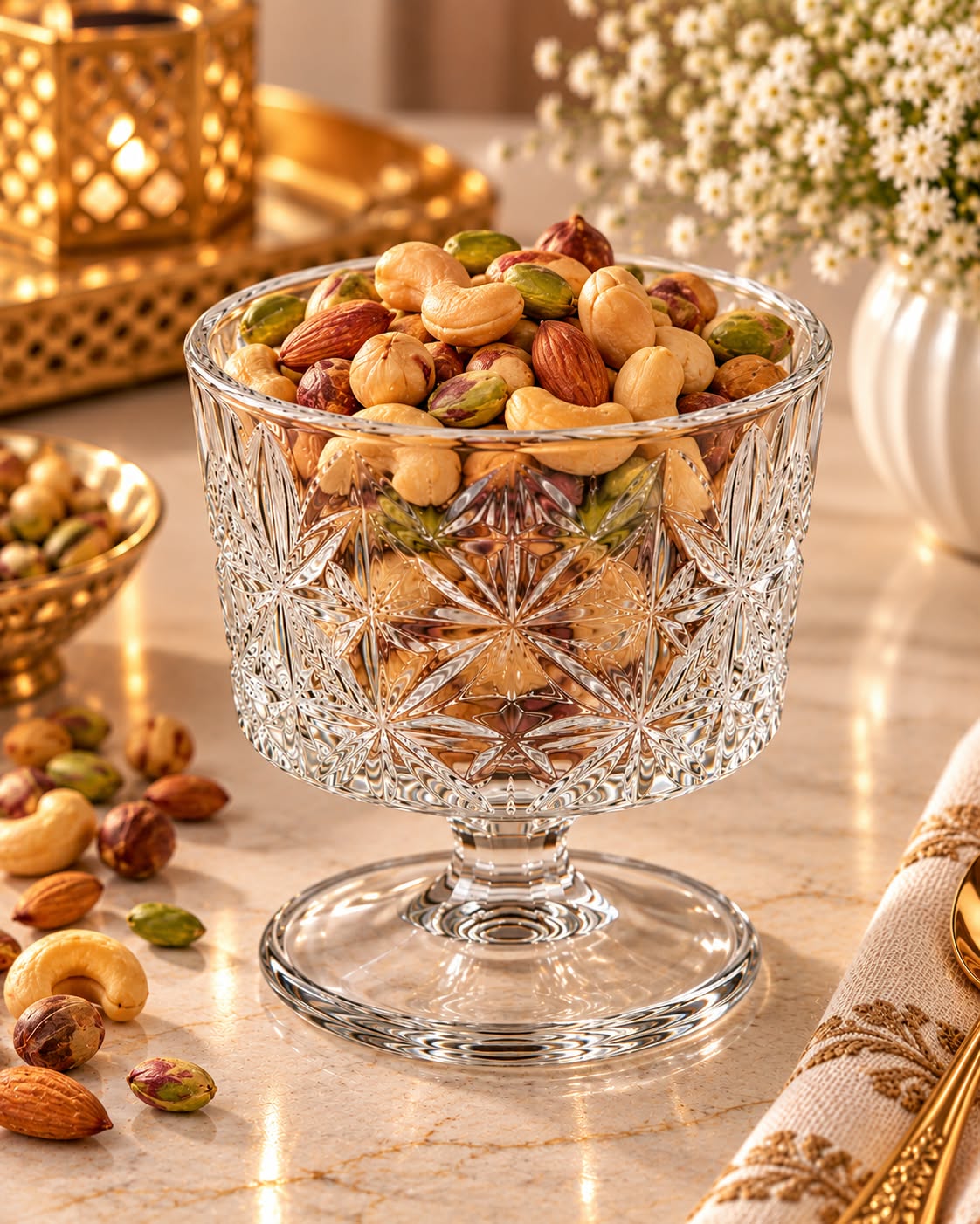 Clear patterned pedestal glass dessert bowl