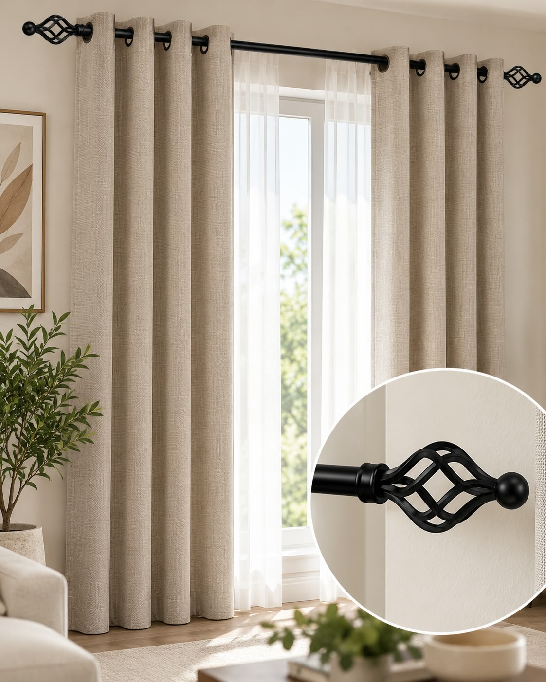 Extendable lattice finial curtain rod in four colors