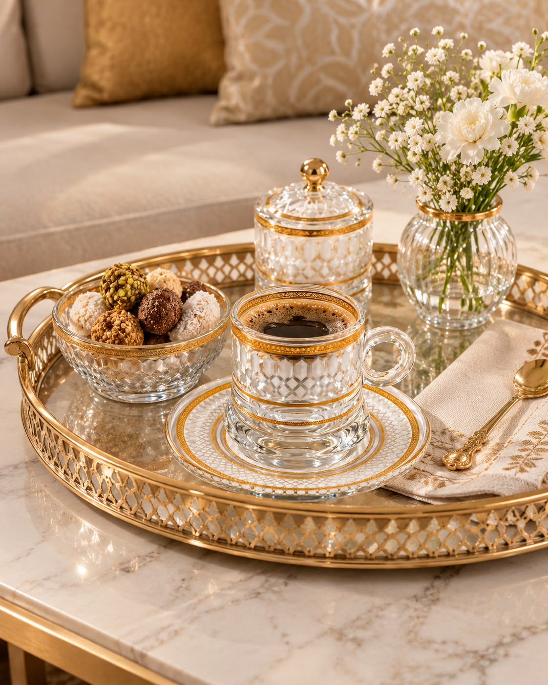 Luxury Gold-Rimmed Glass Coffee Cup & Saucer