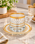 Luxury Gold-Rimmed Glass Coffee Cup & Saucer
