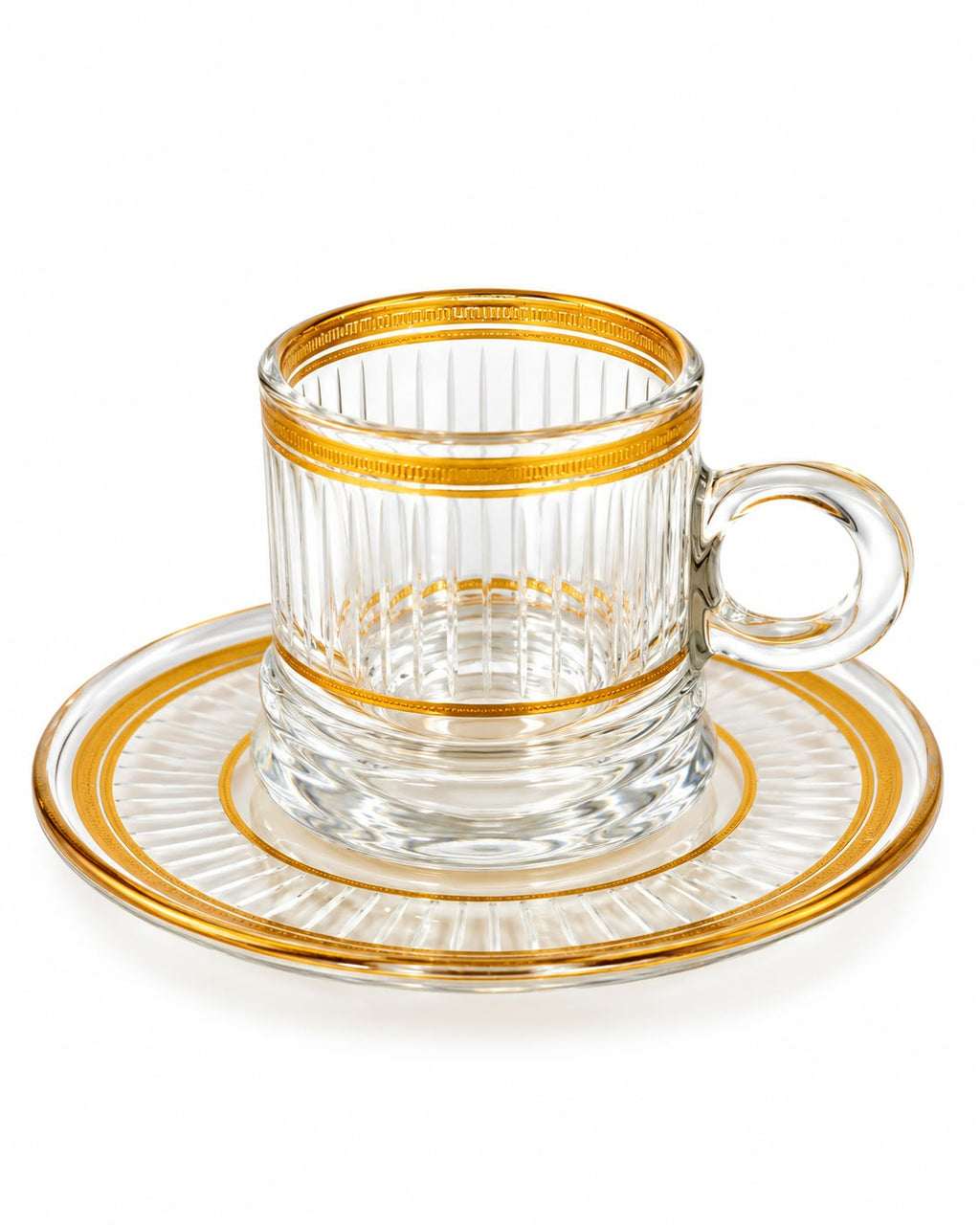 Luxury Gold-Rimmed Glass Coffee Cup & Saucer