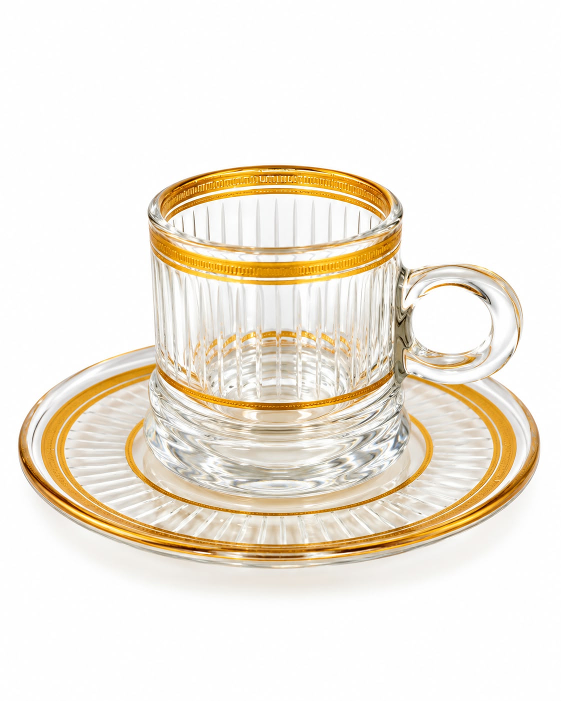 Luxury Gold-Rimmed Glass Coffee Cup & Saucer