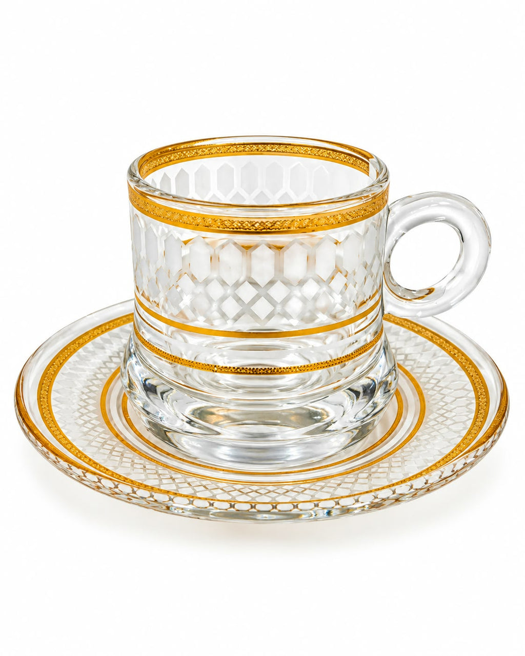 Luxury Gold-Rimmed Glass Coffee Cup & Saucer