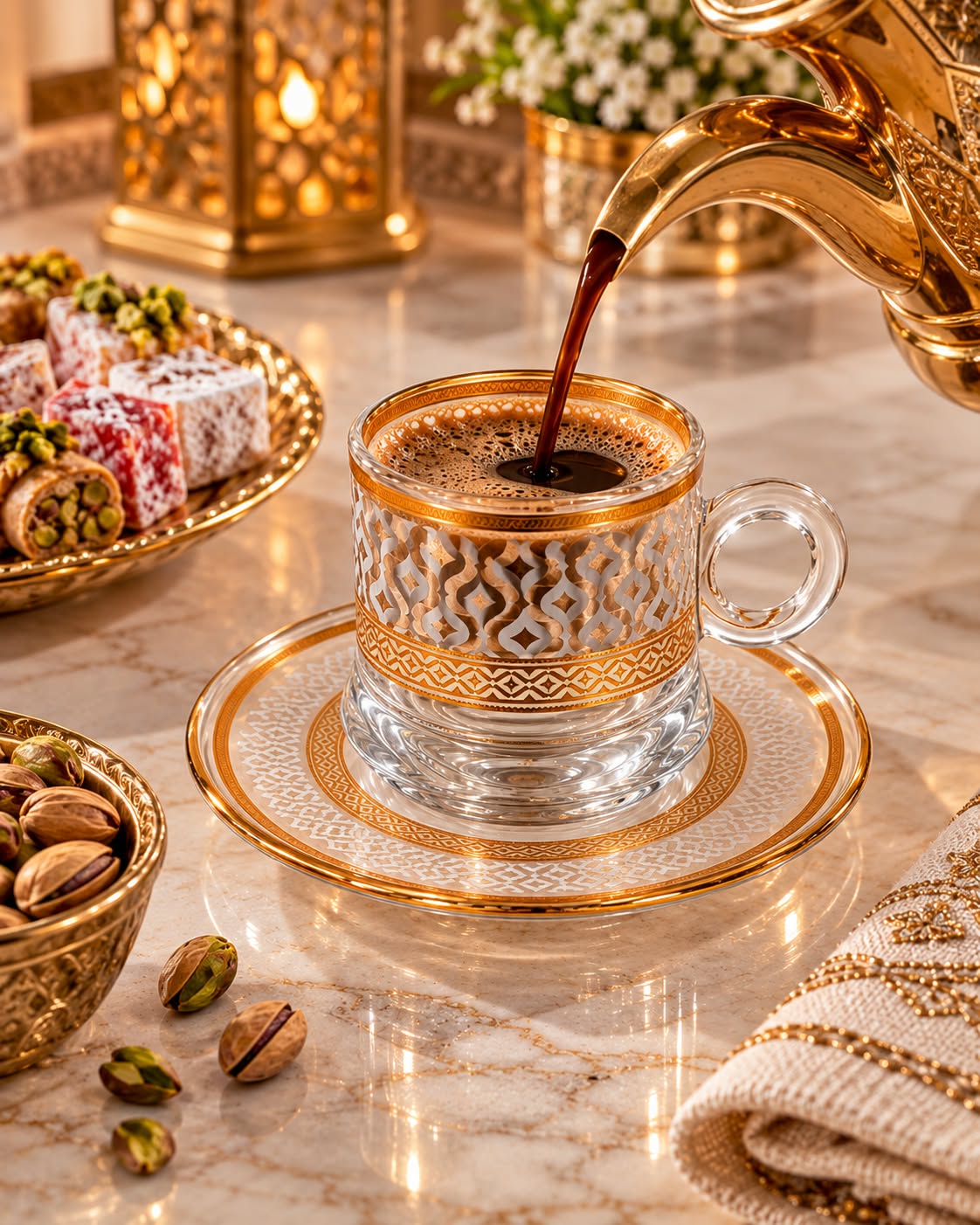 Luxury Gold-Rimmed Glass Coffee Cup & Saucer