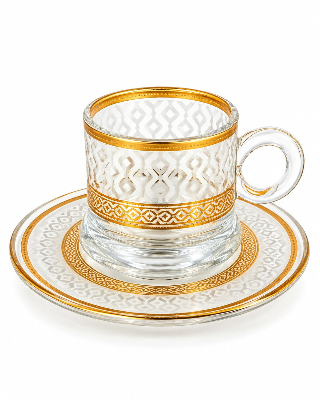Luxury Gold-Rimmed Glass Coffee Cup & Saucer