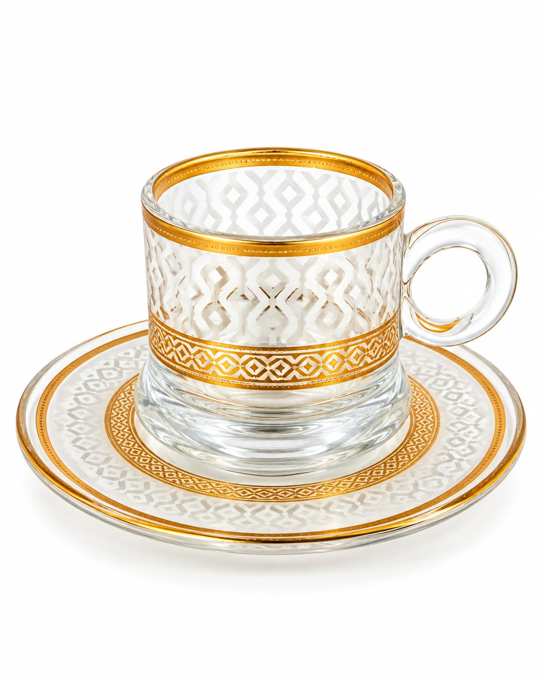 Luxury Gold-Rimmed Glass Coffee Cup & Saucer