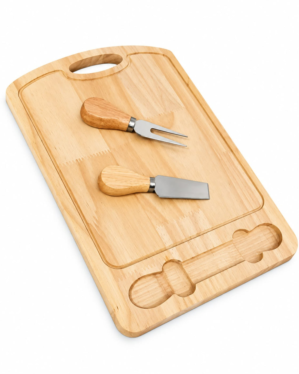 Bamboo Cheese Serving Board with Fork & Knife