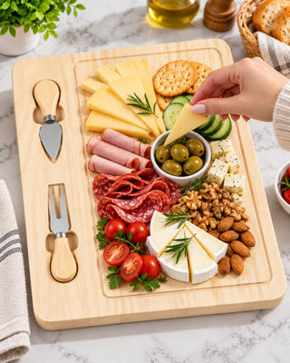 Bamboo Cheese Serving Board with 2 Utensils