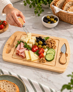 Bamboo Cheese Serving Board with Fork & Knife